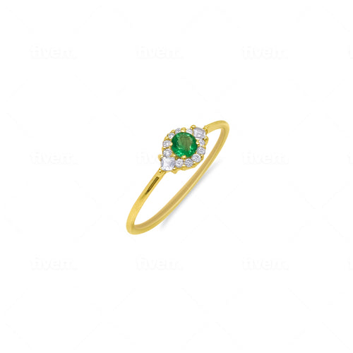 Yellow gold diamond and emerald dainty ring