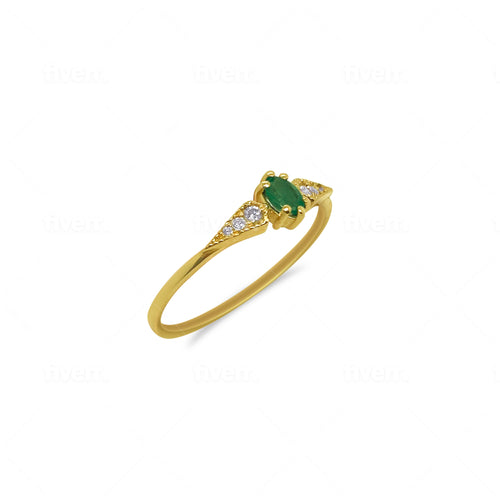 Yellow gold diamond and emerald dainty ring