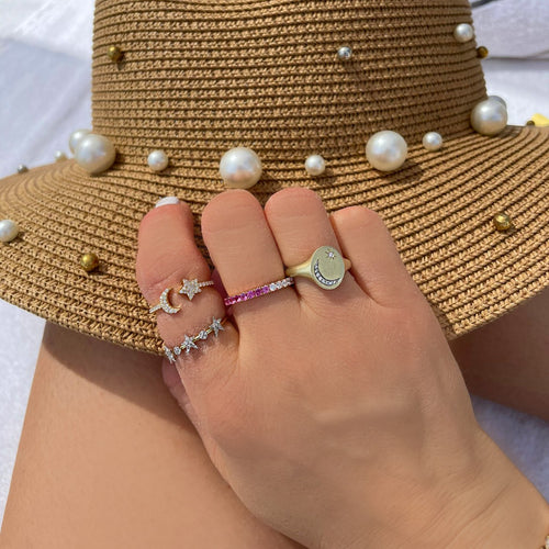 white gold and diamond moon and star ring