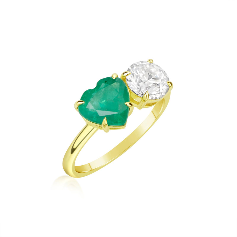 Yellow Gold Emerald Heart And Diamond Ring