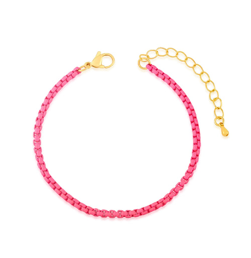 stainless steel lacquer coated pink chain bracelet