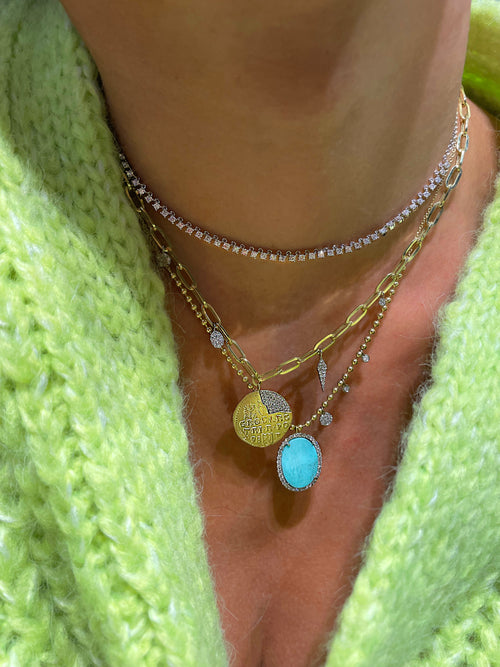 Turquoise and Diamond Necklace on a Ball Chain