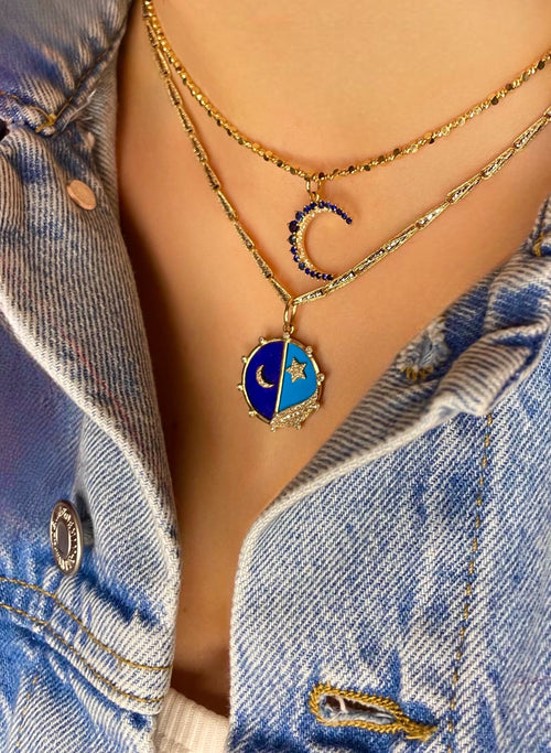 Yellow Gold Blue Sapphire Moon Charm *ONLINE EXCLUSIVE*