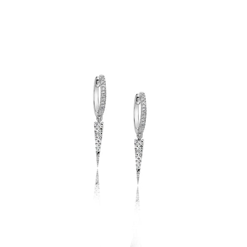 white gold and diamond hoops with dangling spike
