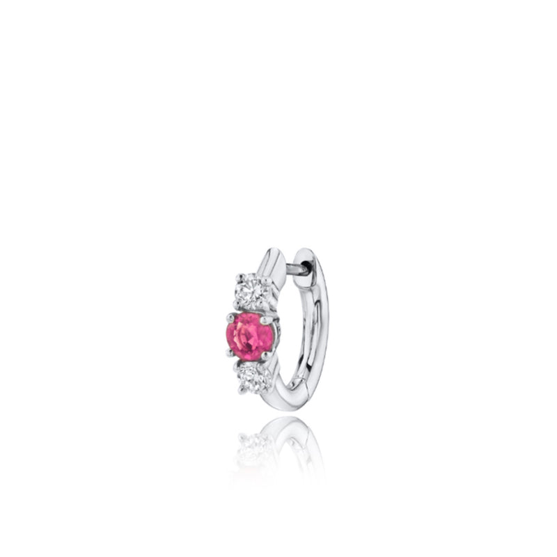 White Gold Pink Sapphire and Diamond Huggie (Single)