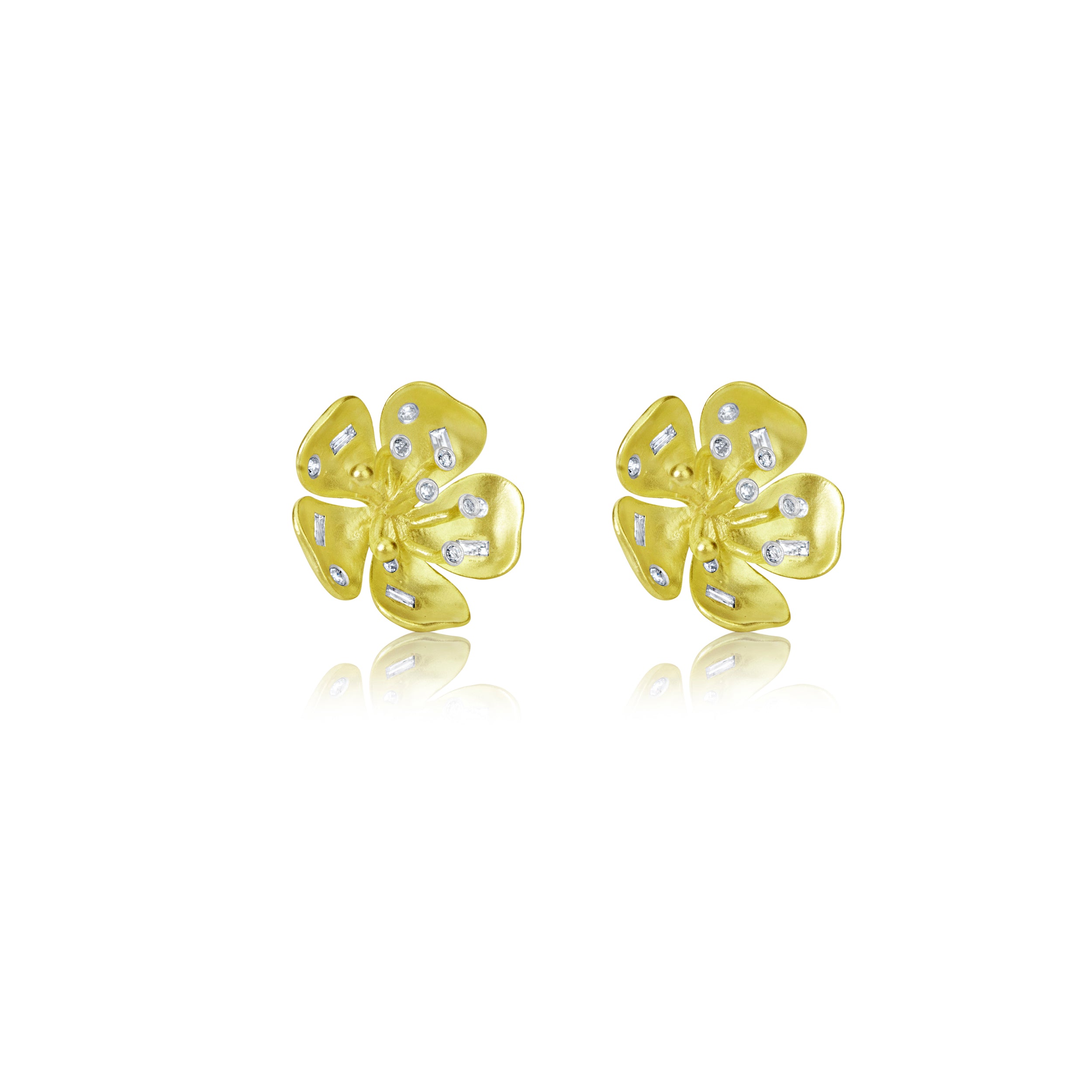 Yellow Gold and Diamond Flower Studs