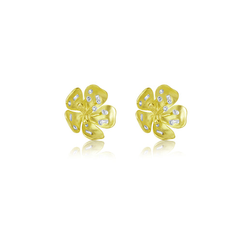 Yellow Gold and Diamond Flower Studs