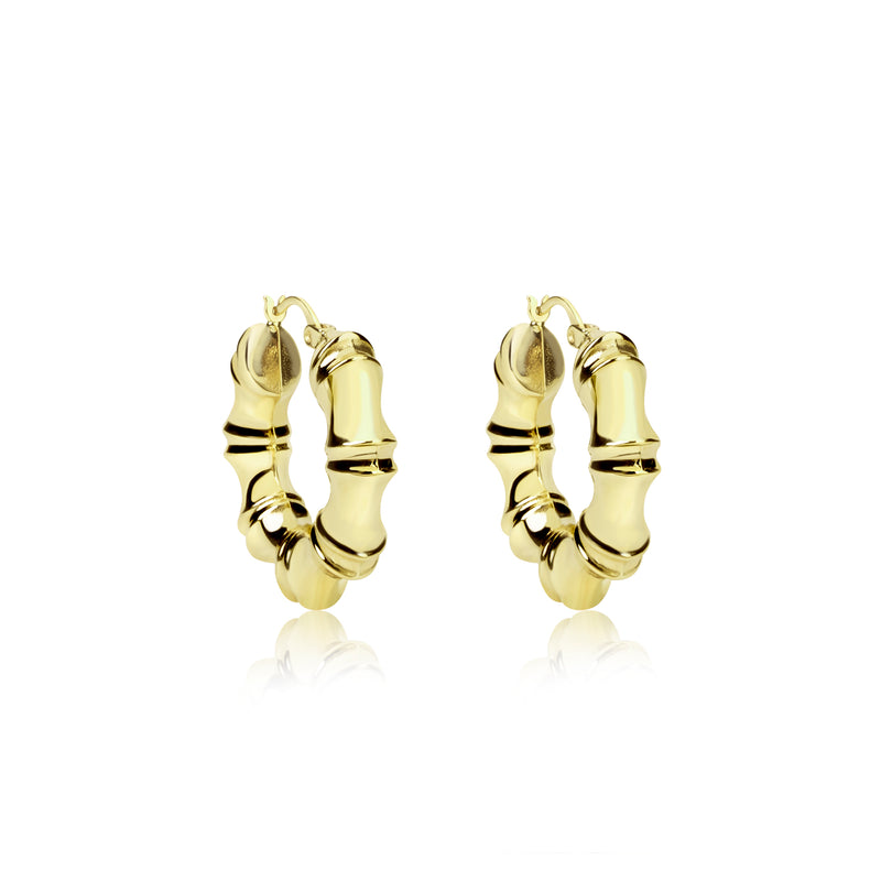 Yellow Gold Bamboo Hoops