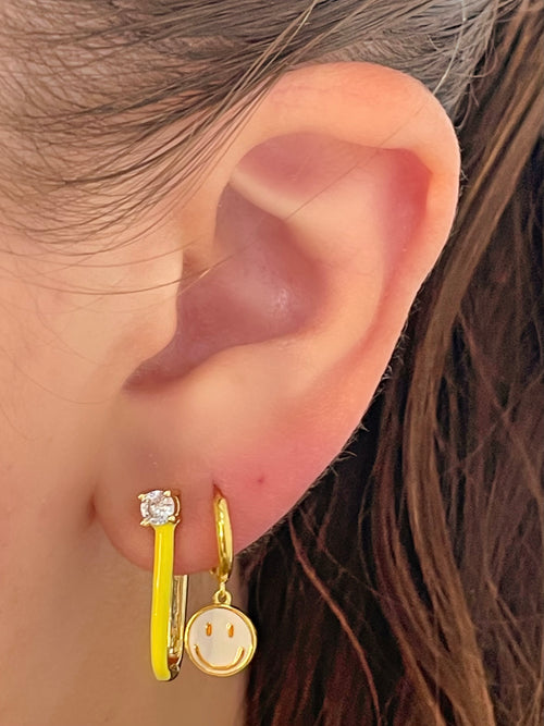 One Stone Oval and Enamel Yellow Hoop Earring