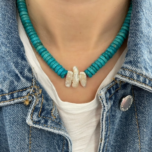 Turquoise and Pearl Statement Necklace - ALL NEW BOUTIQUE EXCLUSIVE
