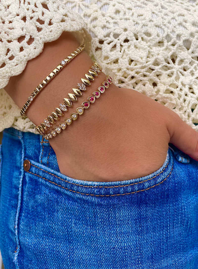 Half and Half Ruby and Diamond Hearts Bracelet- ONLINE EXCLUSIVE