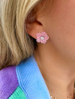 Carved Pink Quartzite Flower Earrings