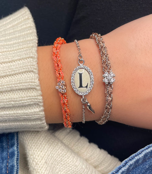 silver and enamel initial bracelet with italian horn charm