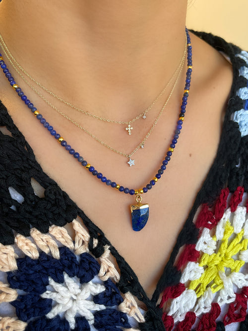 Lapis Bead and Gold Ball Necklace with Lapis Charm