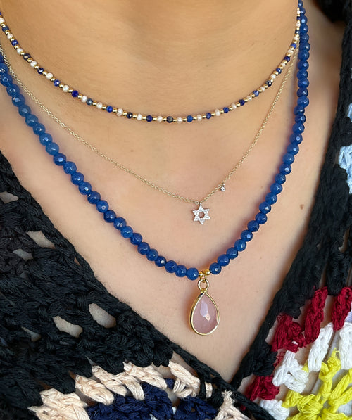 Alternating  Dainty Lapis Pearl and Gold Bead Necklace