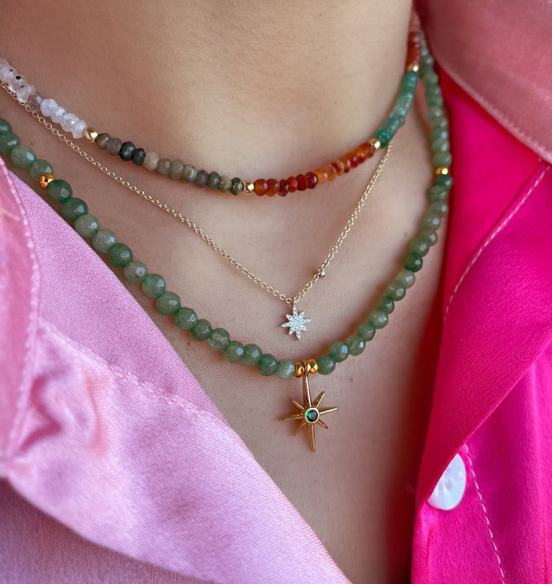 Multicolor Jewel Tone Stone and Gold Beaded Necklace