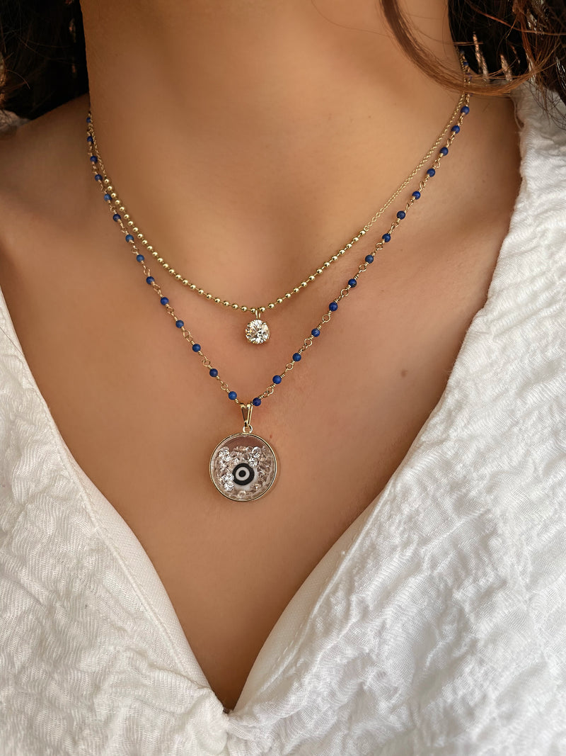 Dainty Lapis Bead and Chain Necklace