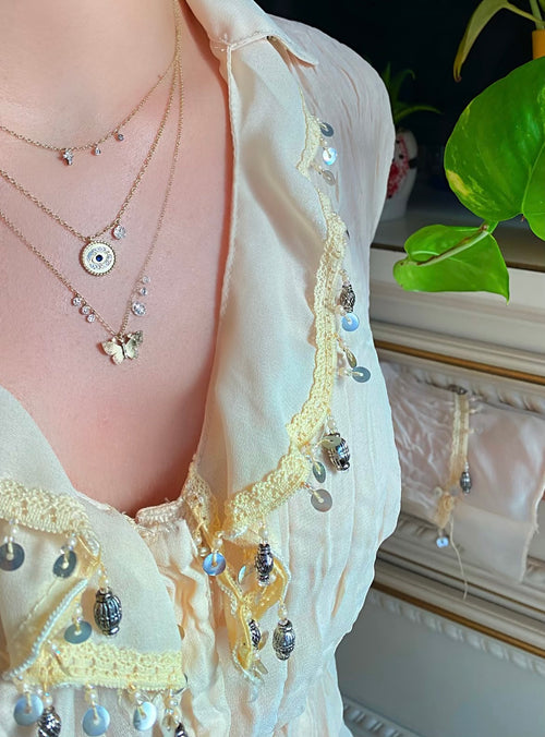 Brushed Gold Diamond Butterfly Necklace