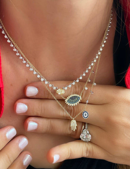 Pave Hamsa & Evil Eye Necklace