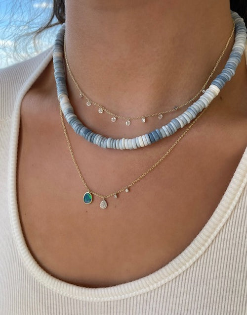 Blue Opal Washer Bead Statement Necklace