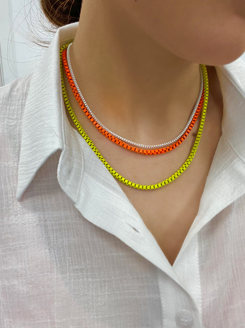 Neon Yellow Thick Box Chain Chain Necklace