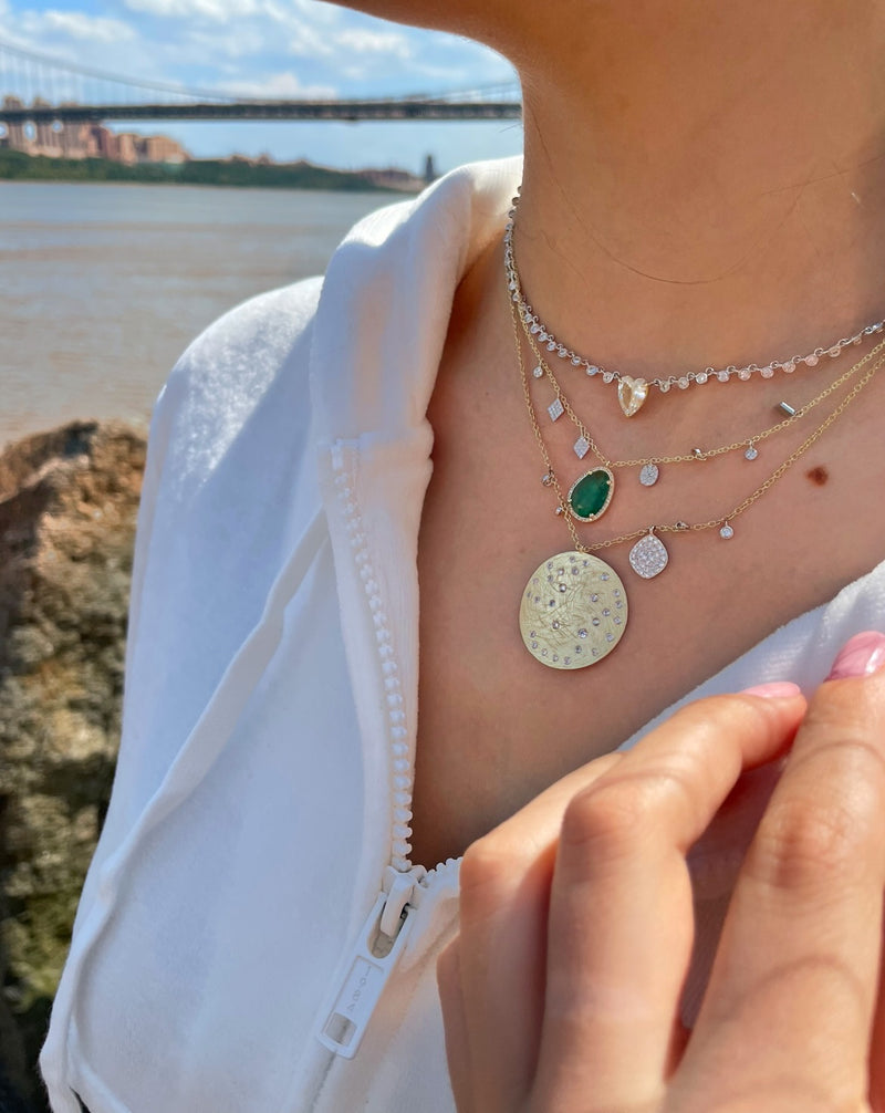 Brushed Yellow Gold And Diamond Circle Necklace