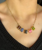 Yellow Gold Plated Paperclip Chain and Five Stone Necklace
