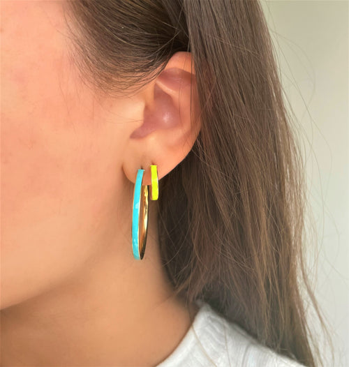 mini yellow gold neon yellow enamel hoops