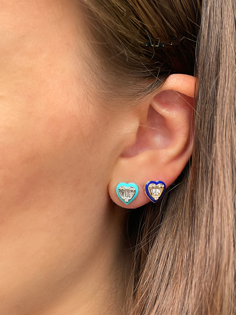 Turquoise Enamel and Diamond Heart Studs- ONLINE EXCLUSIVE
