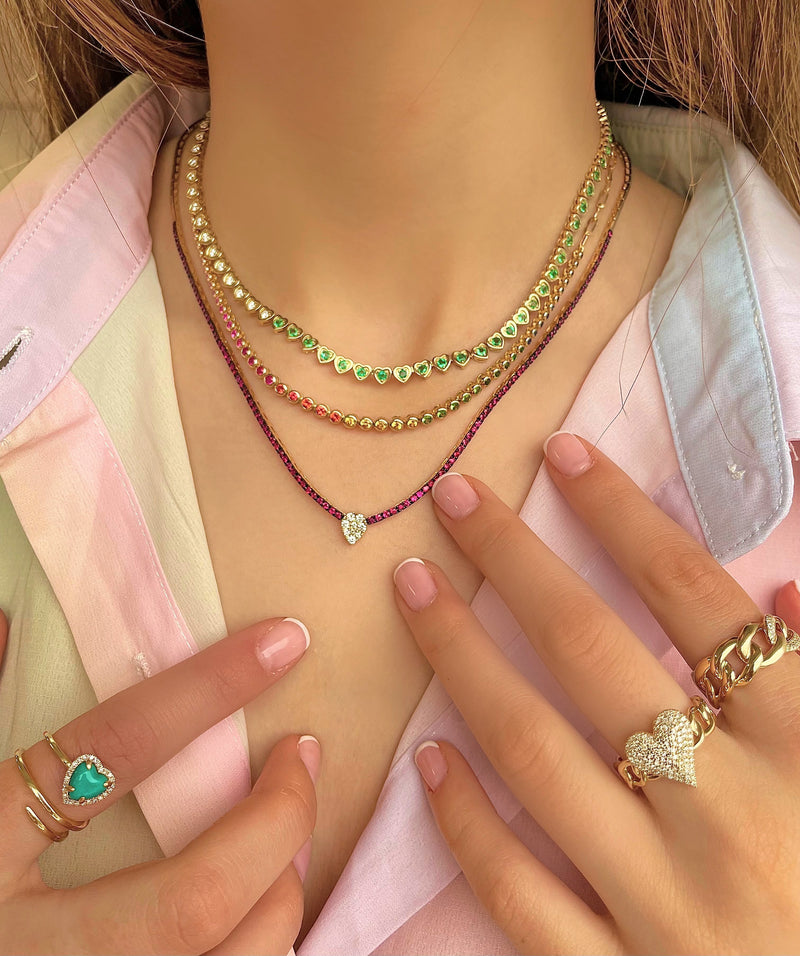 Half and Half Emerald and Diamond Heart Necklace- ONLINE EXCLUSIVE