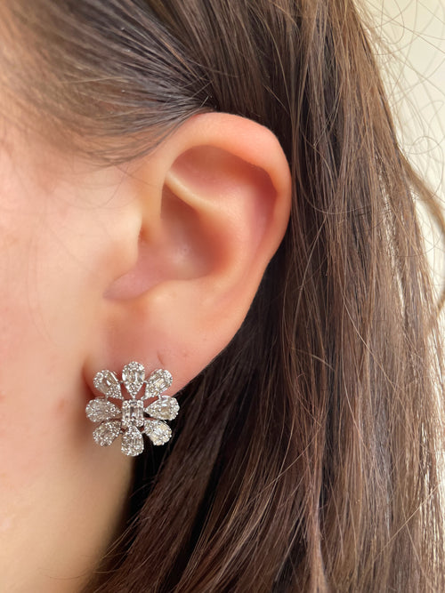 White Gold Diamond Flower Earrings ONLINE EXCLUSIVE