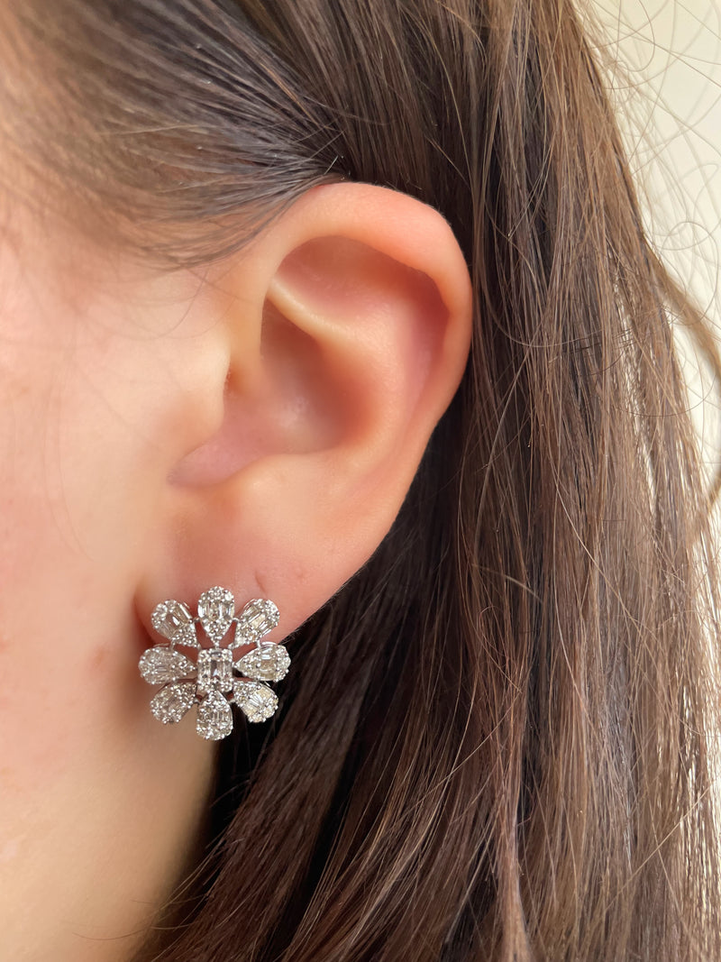 White Gold Diamond Flower Earrings ONLINE EXCLUSIVE