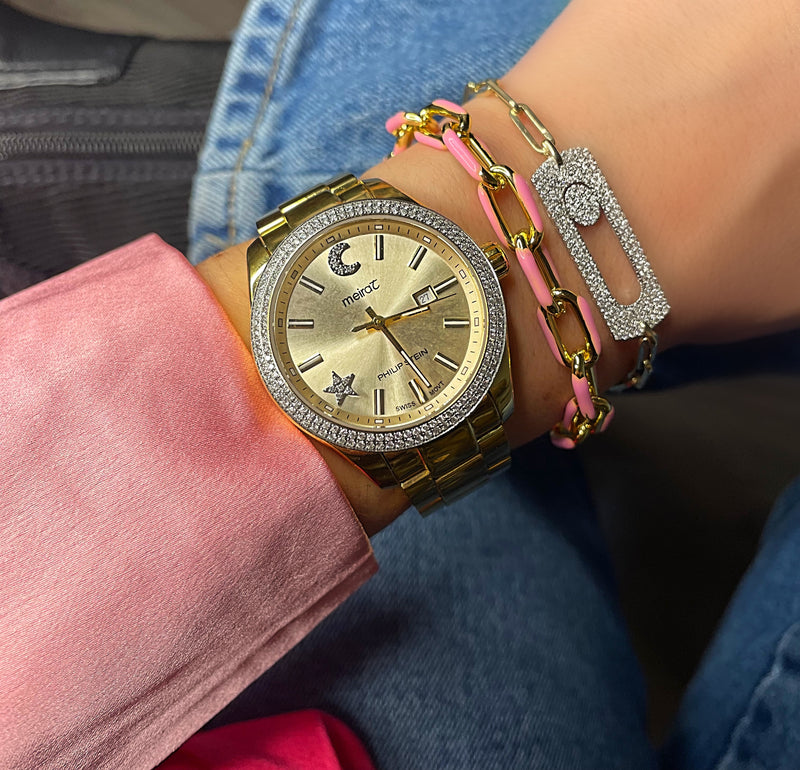 Alternating Pink Paperclip Chain Bracelet