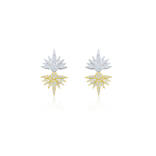 yellow and white gold Starburst Two Way Cluster Earrings
