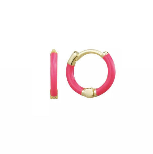 Teeny Tiny Pink Enamel Hoop Earrings
