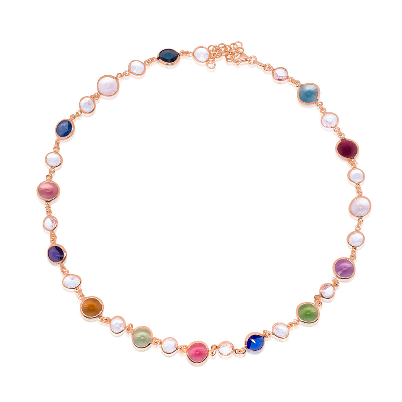 Rose Gold Plated Multicolor Gemstone Necklace