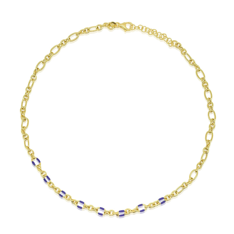 Yellow Gold Plated Violet Enamel Chain Necklace