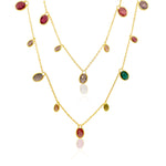 Yellow Gold Plated Gemstone Drop Layering Necklace