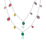 Silver and Multicolor Gemstone Drop Layering Necklace
