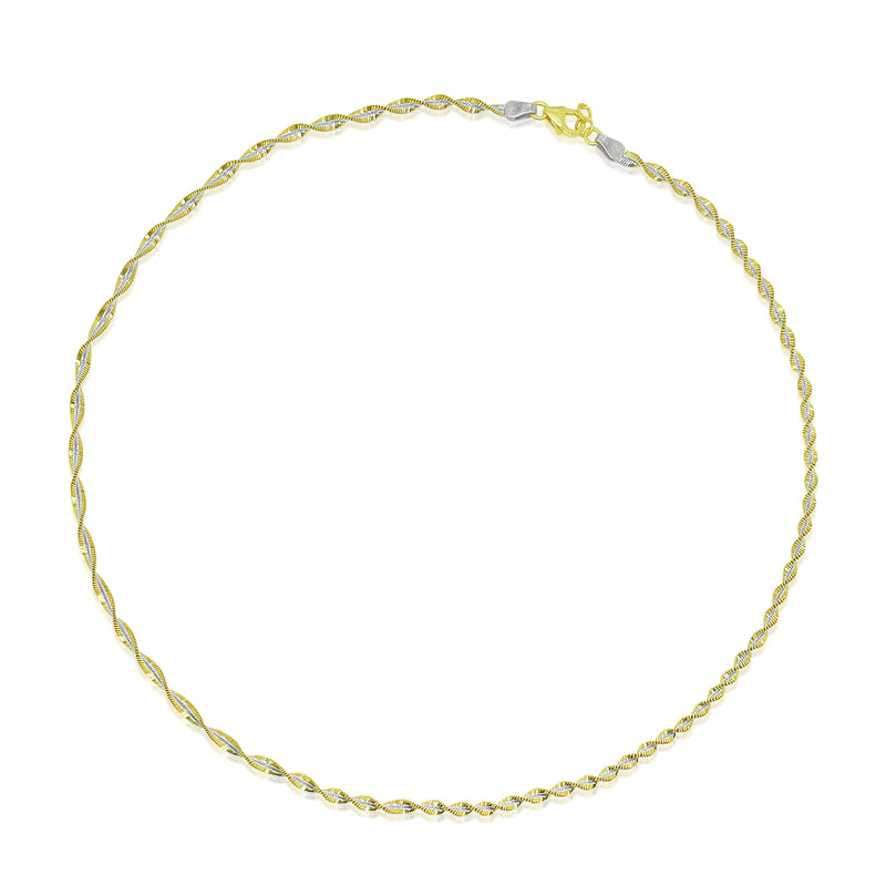 Wrapped Two Toned Gold Plated Herrigbone Chain Necklace