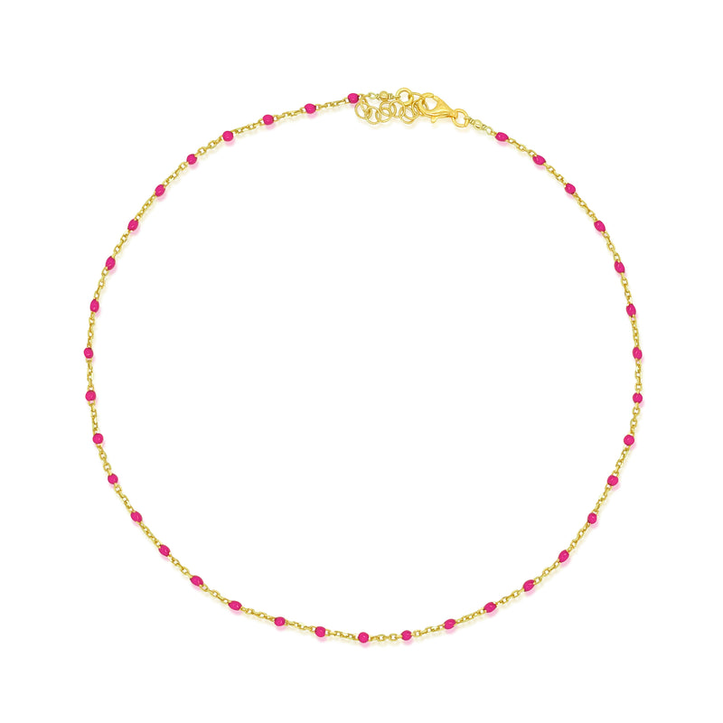 Gold Plated Chain with Dark Pink Enamel Beads