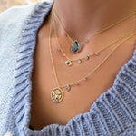 Yellow Gold Diamond Blue and Black Diamond Evil Eye Necklace