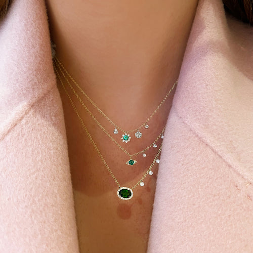 Meira T Green Chrome and Diamond Bezel Necklace
