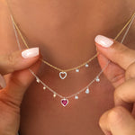 yellow gold and diamond dainty heart necklace