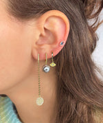 Yellow Gold Beaded Hoop Grey Pearl Earrings