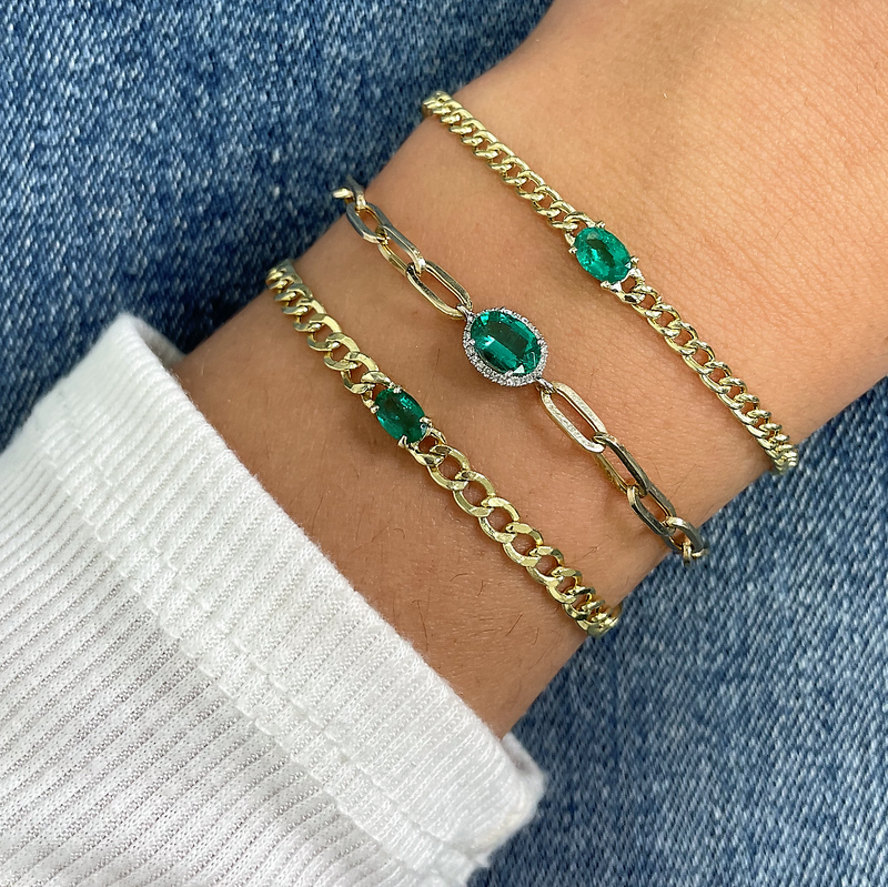 Emerald and Cuban Link Bracelet – Meira T Boutique