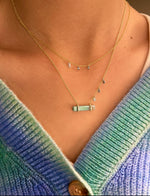 Yellow Gold Aquamarine Bar Charm Necklace