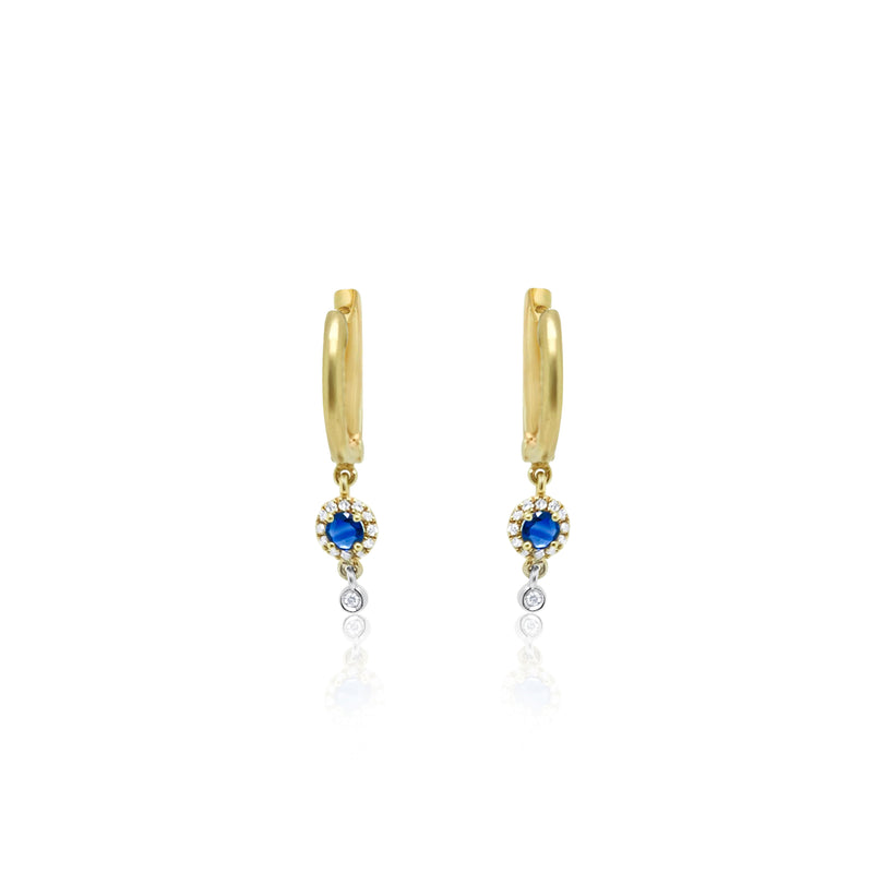 Yellow Gold Blue Sapphire Diamond Earrings