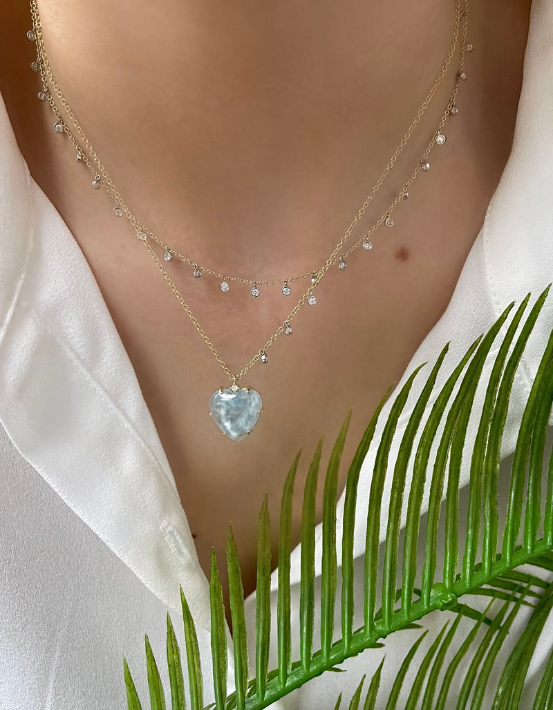 Milky Aqua Heart Necklace