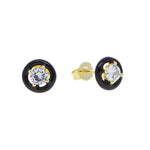 Black Enamel Crystal Gold Plated Stud